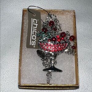 Chico's Red and Silver Brooch with Green Accents